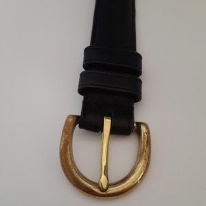 Black Coach Leather Belt with Brass Buckle